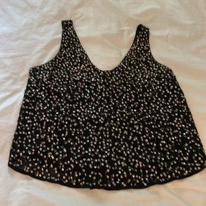 Black sleeveless top with gold sequin detail
